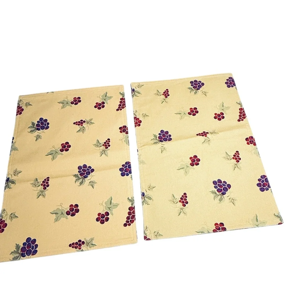 Noble Excellence Set of 6 Cloth Golden Yellow Placemats Grapes Fall Harvest‎ New